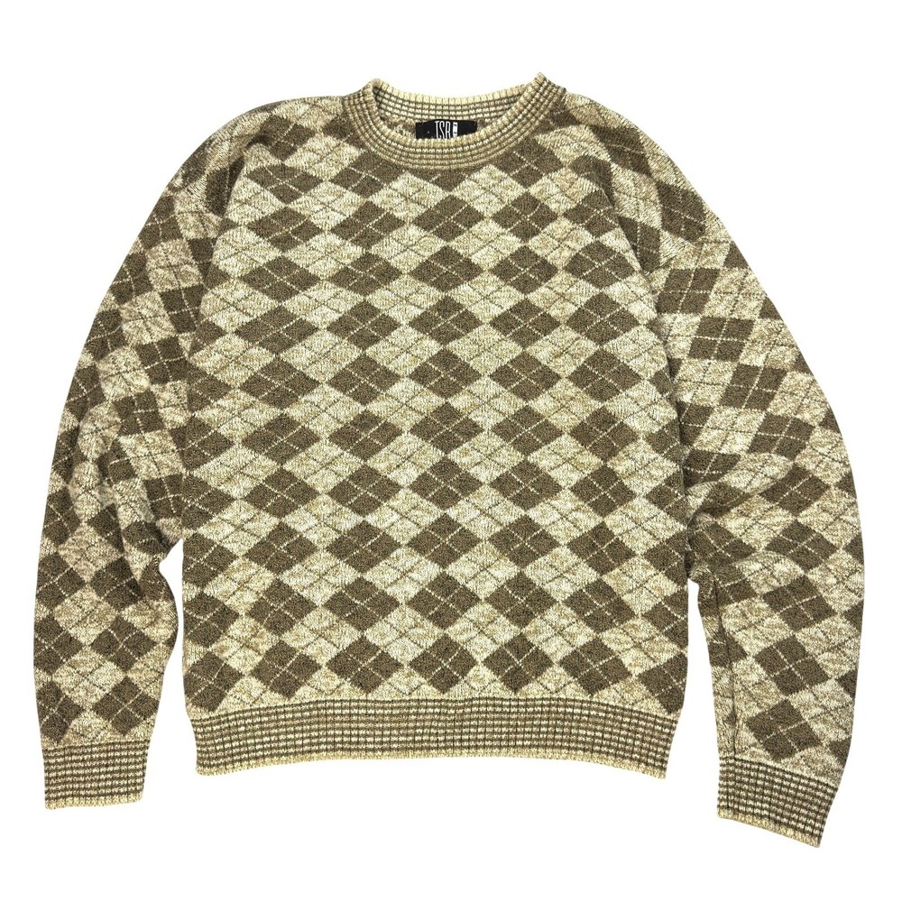 Vintage 90s TSR USA Crewneck Sweater‎ Mens Size M Geometric Knit Old Money Beige